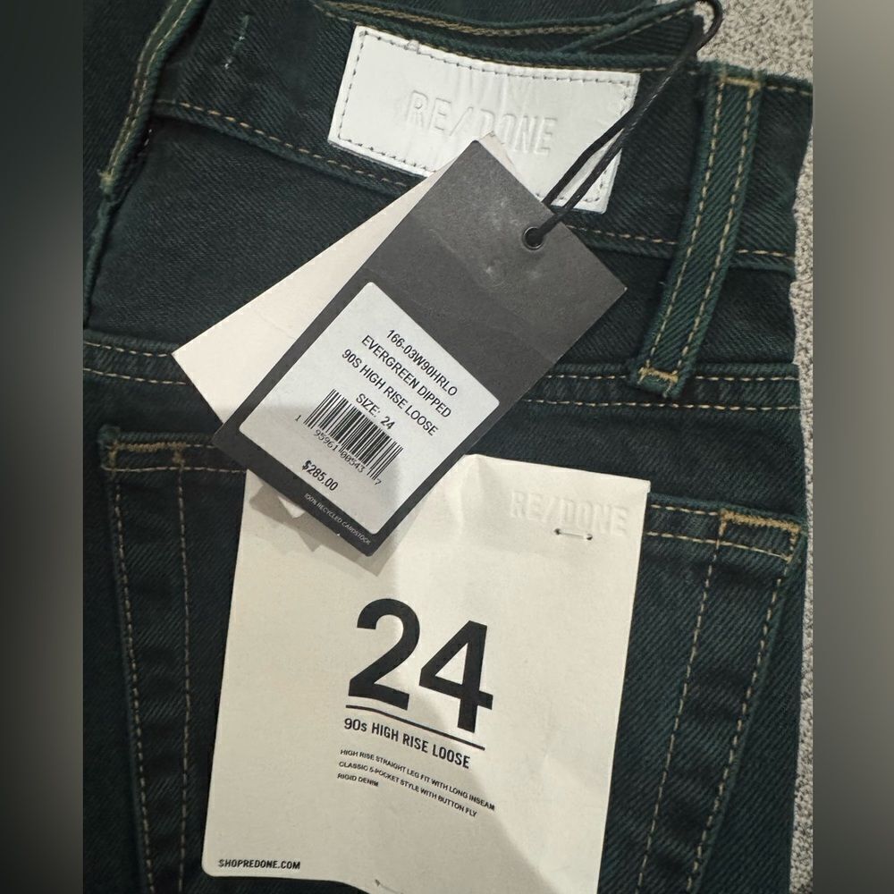 NWT RE/DONE 90's High Rise Loose STRAIGHT Leg Jeans in Evergreen Dipped - Picture 6 of 7
